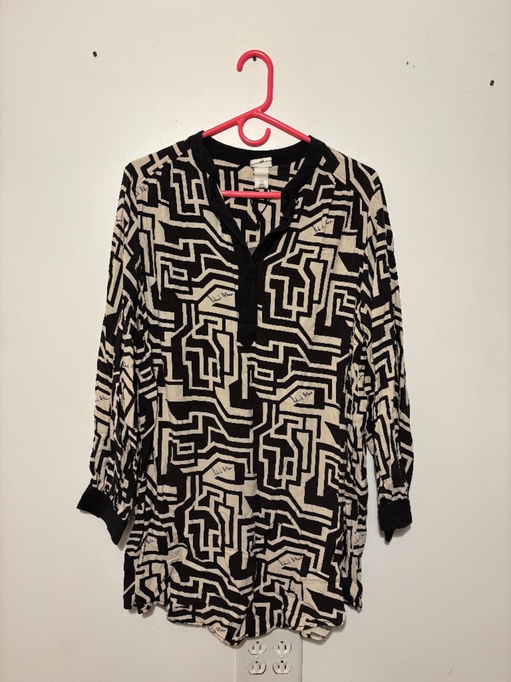 H&M x Richard Allan Black White Printed Tunic Size 10 Long Sleeve